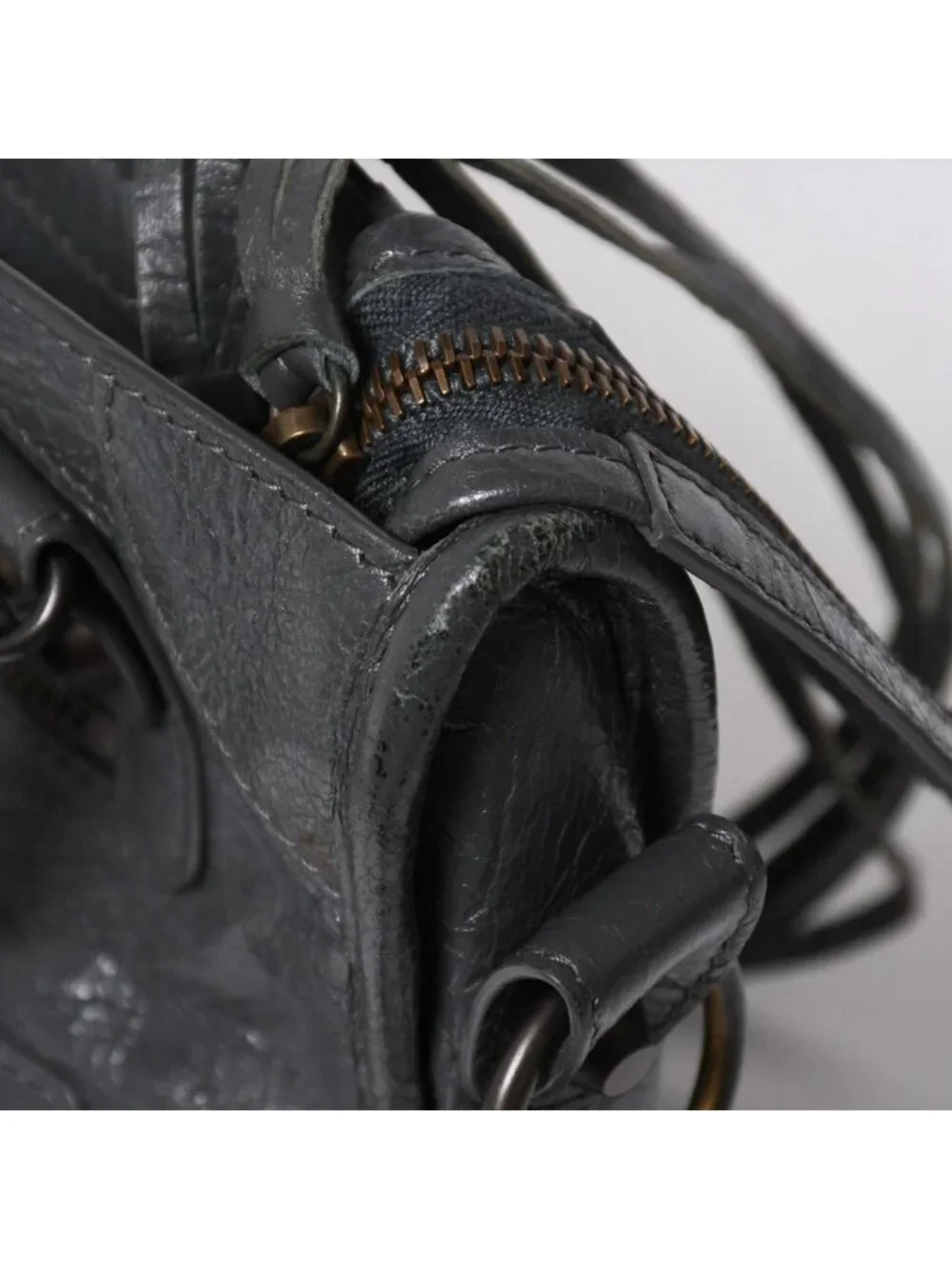 Balenciaga Classic Mini City 2-Way Bag Leather Gray Antique Gold